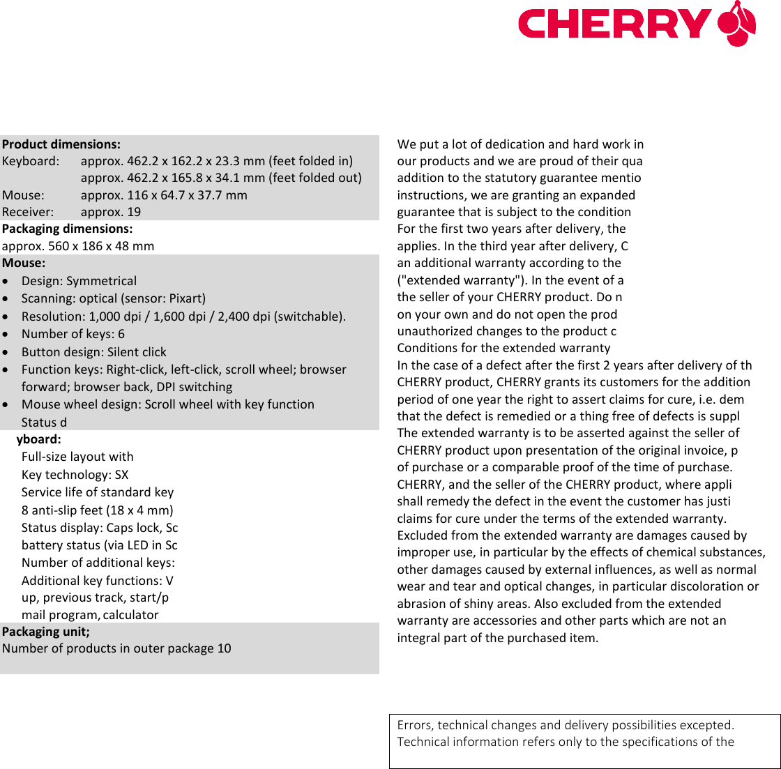 Cherry Stream Desktop Recharge Datasheet | DigiKey