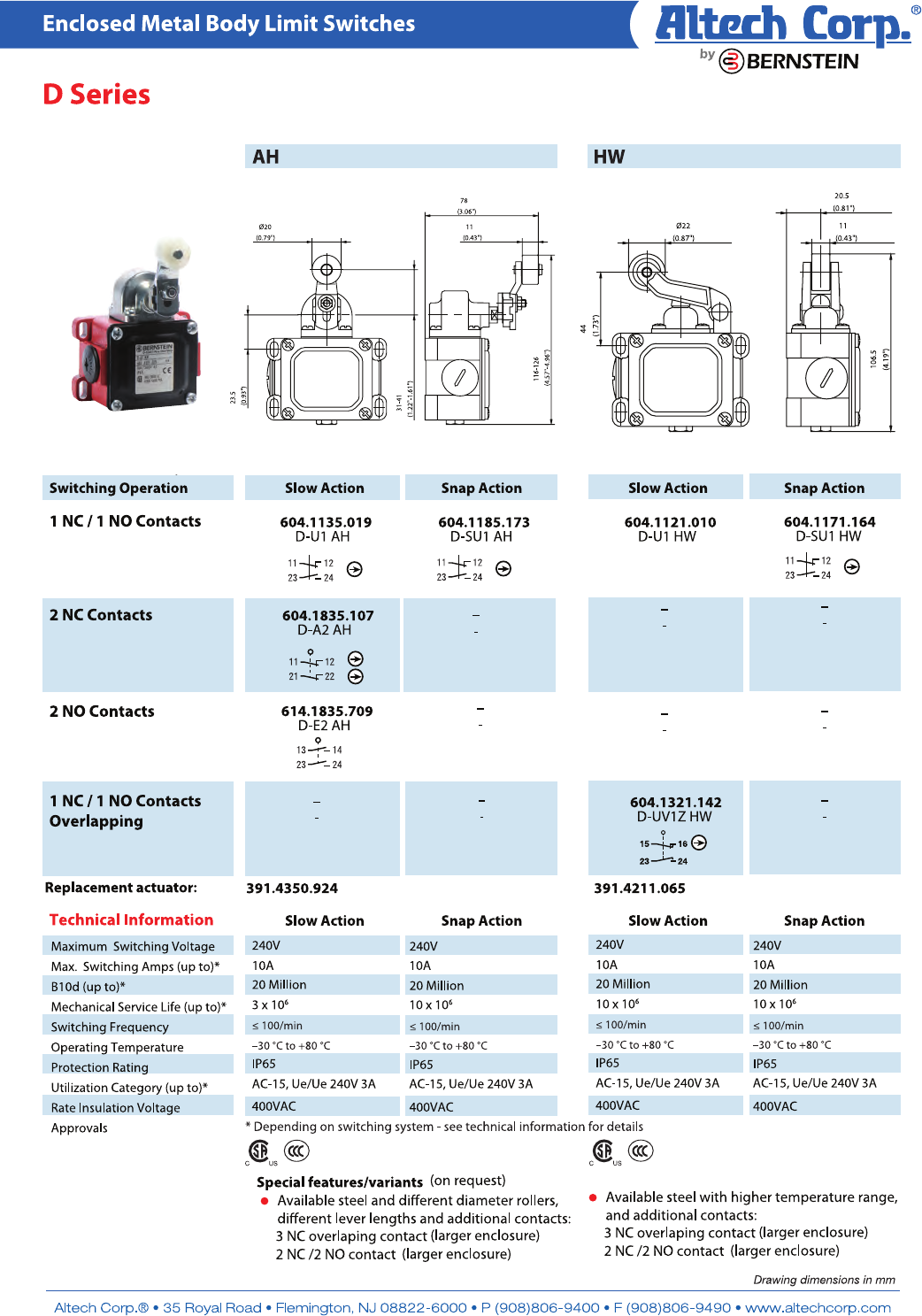 Control and Safety Switches Datasheet by Altech Corporation DigiKey
